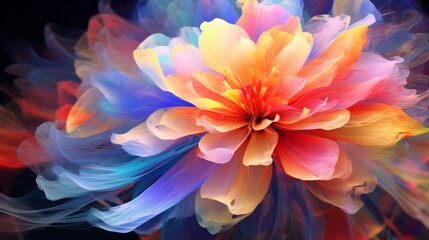 A multicolored flower with a black background