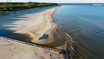 Palanga Lithuania, baltic sea, sandy beach. Drone view, aerial - obrazy, fototapety, plakaty