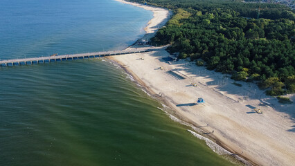 Palanga Lithuania, baltic sea, sandy beach. Drone view, aerial