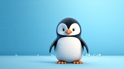 Obraz premium a penguin standing on a blue surface with bubbles around it. generative ai