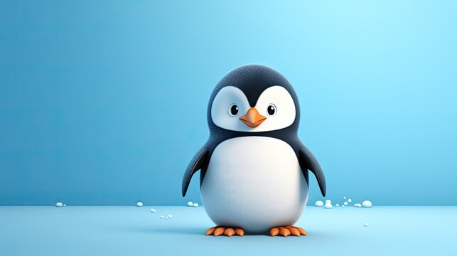  a penguin standing on a blue surface with bubbles around it.  generative ai