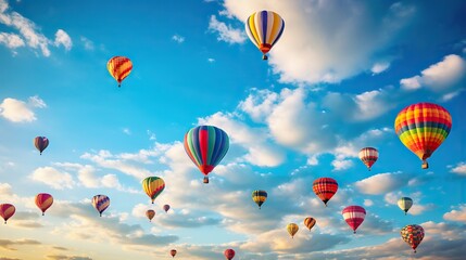 Obraz premium a bunch of hot air balloons flying in the sky with clouds. generative ai