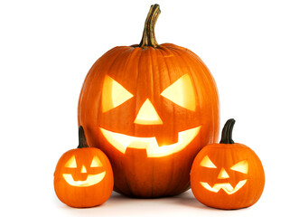 three halloween pumpkin isolated on white