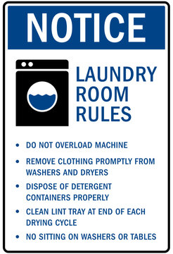 Laundry sign and labels laundry room rules