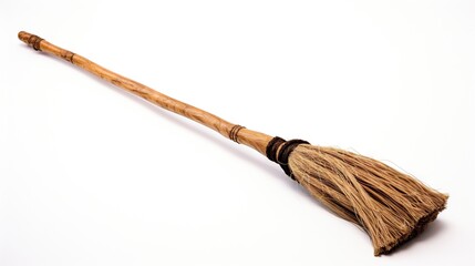  a broom with a long wooden handle on a white background.  generative ai