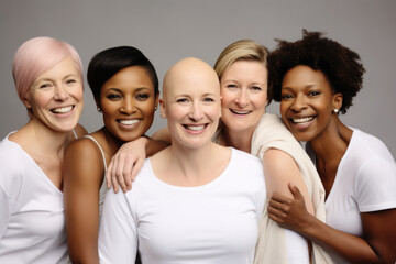 Portrait of a strong, beautiful and smiling women cancer survivor. Concept of supporting to all women suffering from cancer