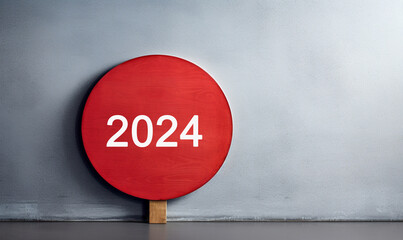 2024 neues Jahr auf roten Schild - obrazy, fototapety, plakaty