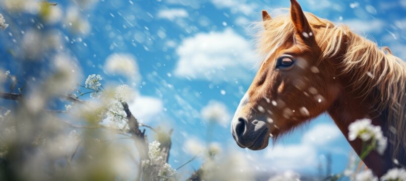 Brown horse head. Generative AI technology. - Powered by Adobe
