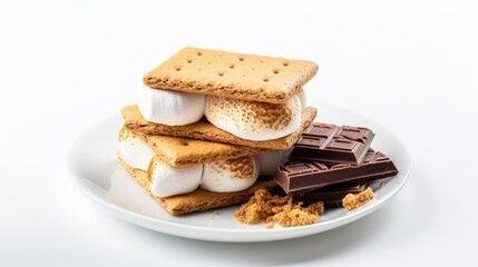 Fototapeta na wymiar Smore sweet, graham cracker with marshmallow and chocolate on isolated white background