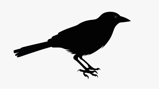  a black bird sitting on top of a white background in silhouette.  generative ai