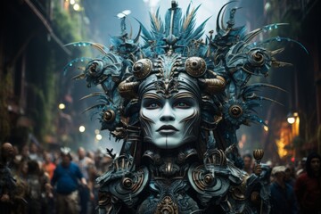 Grandeur of a Rio Carnival parade passing through the Sambadrome, Generative AI