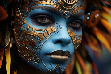 Intricate and artistic makeup of a Rio Carnival performer, Generative AI 