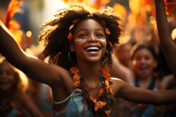 Fototapete Rio de Janeiro  Joyful expressions of children participating in the Rio Carnival's youth parade, Generative AI