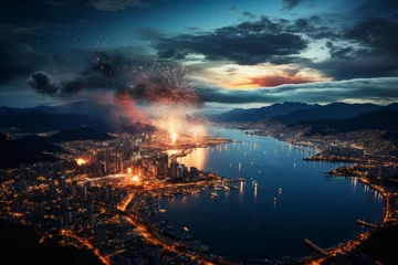 Fototapeten Rio Carnival fireworks lighting up the night sky in celebration, Generative AI © Shooting Star Std