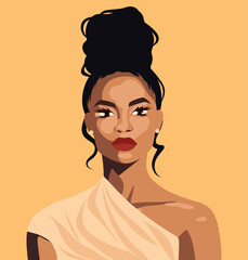  Portrait of a beautiful African girl. African culture. Hairstyle. Poster card for Women's Day. Vector flat bright illustration. Feminism. Women's rights and protection concept