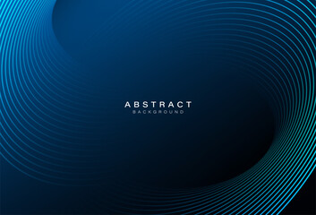 Abstract glowing curve lines on dark blue background. Shiny blue geometric lines pattern. Modern graphic design. Futuristic technology concept. Suit for poster, banner, brochure, cover, website, flyer