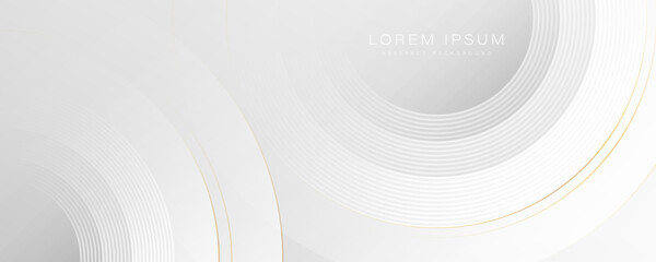 Fototapeta na wymiar Abstract white geometric shape background with luxury gold line elements. Modern circle lines pattern. Futuristic concept. Suit for banner, brochure, backdrop, corporate, cover, poster, website