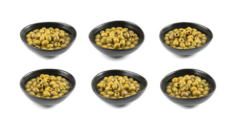 Green Pickled Olives Isolated, Olive Pickles, Pitted Fermented Olives