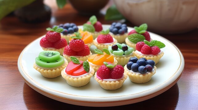 A Photo of a Plate of Miniature Fruit Tarts