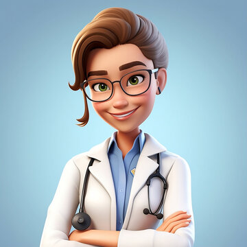 Female Cartoonish Doctor in 3D Render Blending Whimsy with Medical Diligence