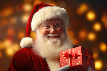 Fototapeta na wymiar Merry Santa Claus and a Gift of Happiness