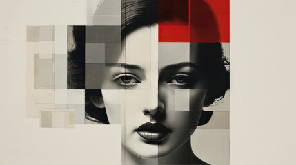 Editorial Image: Woman with Red Lipstick Concealing Mental Health Struggles in Decoupage Collage.