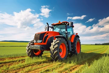 Rolgordijnen 5G autonomous tractor working in corn field. Future technology working on agricultural field. Farming and agriculture concept. © VisualProduction