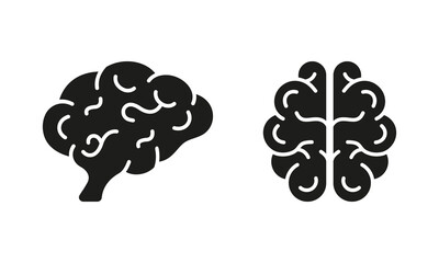 Human Brain Silhouette Icon Set. Brainstorm Solid Symbol. Neurology Pictogram. Knowledge, Memory, Mind, Logic Intelligence Glyph Sign. Human Brain Anatomy. Isolated Vector Illustration