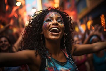 Rio Carnival's lively and colorful street parties with crowds dancing, Generative AI