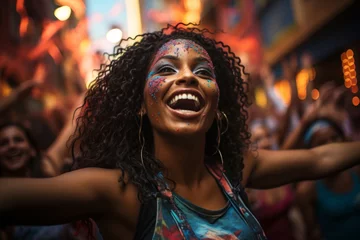 Stoff pro Meter Rio Carnival's lively and colorful street parties with crowds dancing, Generative AI © Shooting Star Std