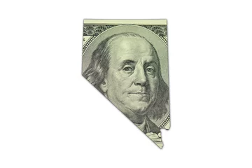 Foto op Plexiglas map of nevada state on a american dollar money texture on the white background. finance concept. © luzitanija