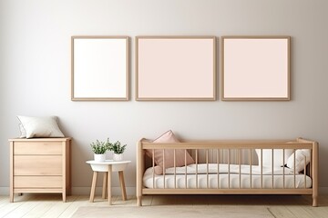 Mock up frame in children room with natural wooden