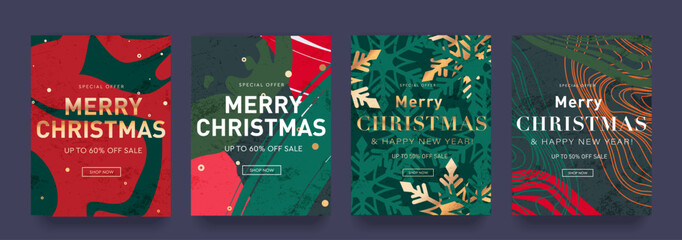 Merry Christmas and Happy New Year 2024 Year. Set Creative Cover Xmas Design with Graphic Element, Relief, Snowflake, Psychedelic Optical Fluid. Special Offer 50%, 60% for Banner, Poster, Card.