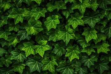 Fototapeta na wymiar Lush greenery. Ivy covered garden wall. Nature tapestry. Fresh leaves on wall. Summer greens. Close up of leaf on fence. Botanical beauty. Vibrant patterns