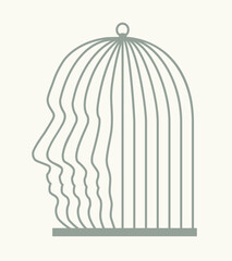 Iron cage in form of man face. Vector drawing icon