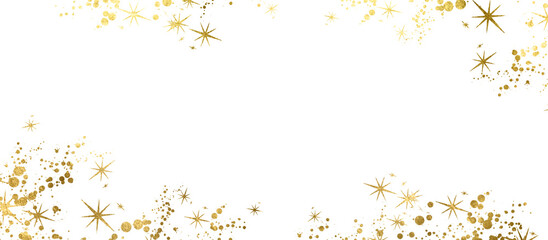 Gold sparkle splatter border . Gold Foil Frame Gold brush star stroke on transparent background.	