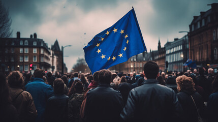 Protesters Advocate UK Rejoining the EU with Flags of Unity - obrazy, fototapety, plakaty