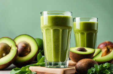 Delicious vegan smoothie with fruits and green vegetables