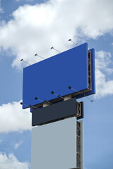 Blank outdoor billboard on blue sky background, large billboard.