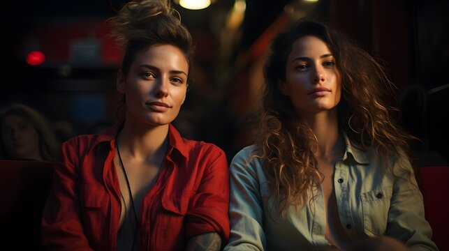 Epic Theater Experience: Portraiture of Lesbian Couple in Movie Setting