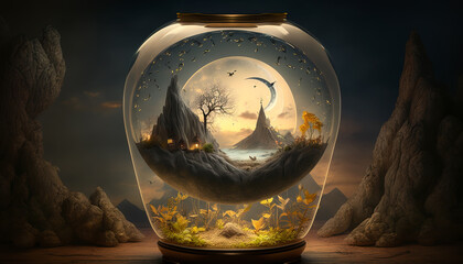 Under a Glass Moon. surreal mystical fantasy artwork. Generative AI - obrazy, fototapety, plakaty