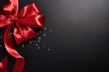 Blank for a Black Friday sales card. Black gift wrapped in red ribbon. Christmas, New Year or birthday gift.