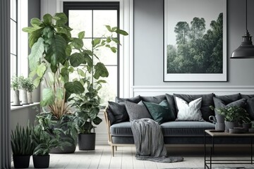 Room with indoor plants, indoor plants, digital art style