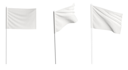 White Flag waving in the wind on flagpole. Isolated flag - obrazy, fototapety, plakaty
