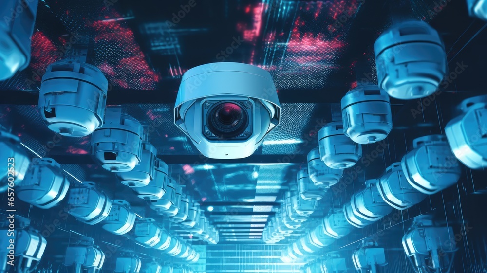 Leinwandbilder an image of a security camera and surveillance monitors, illustrating security solutions for protect