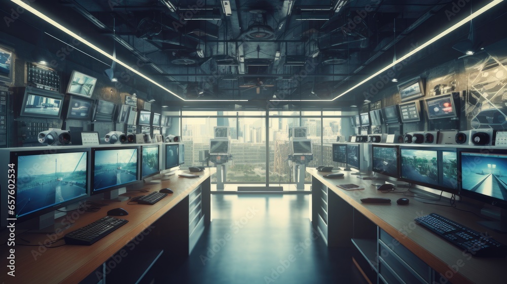 Aufkleber an image of a security camera and surveillance monitors, illustrating security solutions for protect