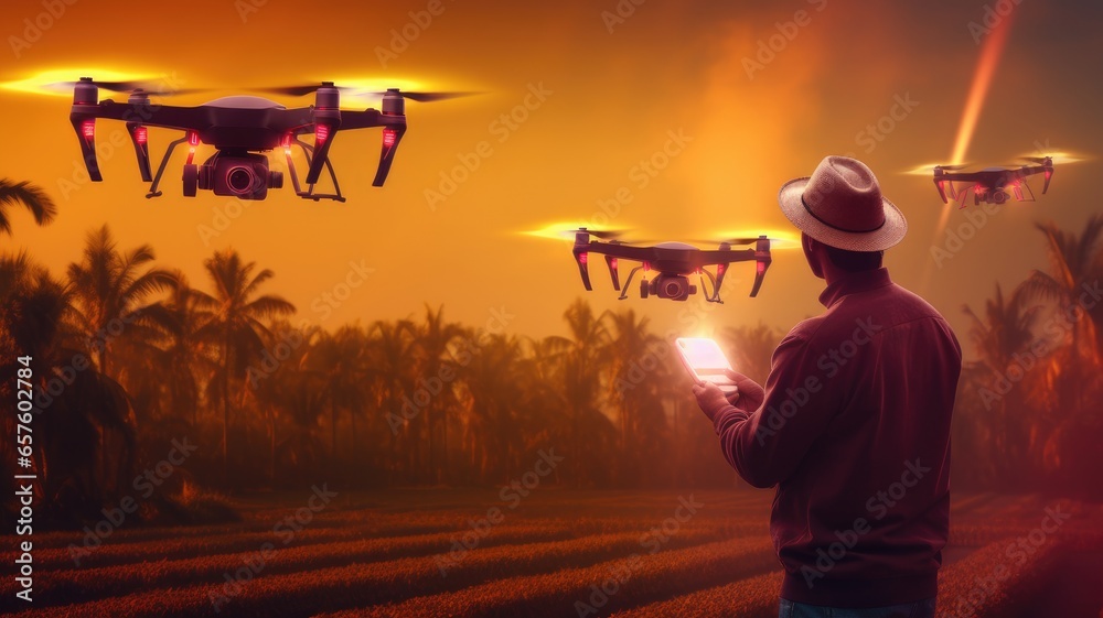 Aufkleber a person with a drone and remote control, highlighting technology solutions in industries like agric