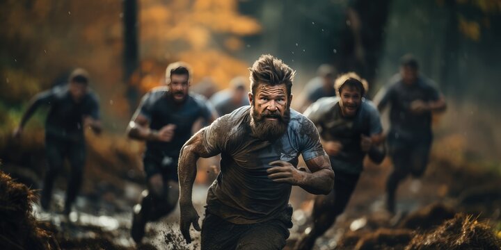 Rugby player in possession of the ball and trying to advance