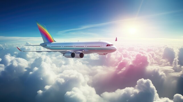 Sky, clouds, rainbow, plane