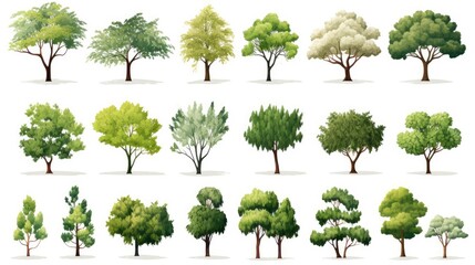 Fototapeta premium Many types of trees vector white background